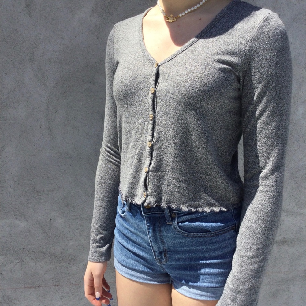 AEO Super-soft heathered light button up sweater